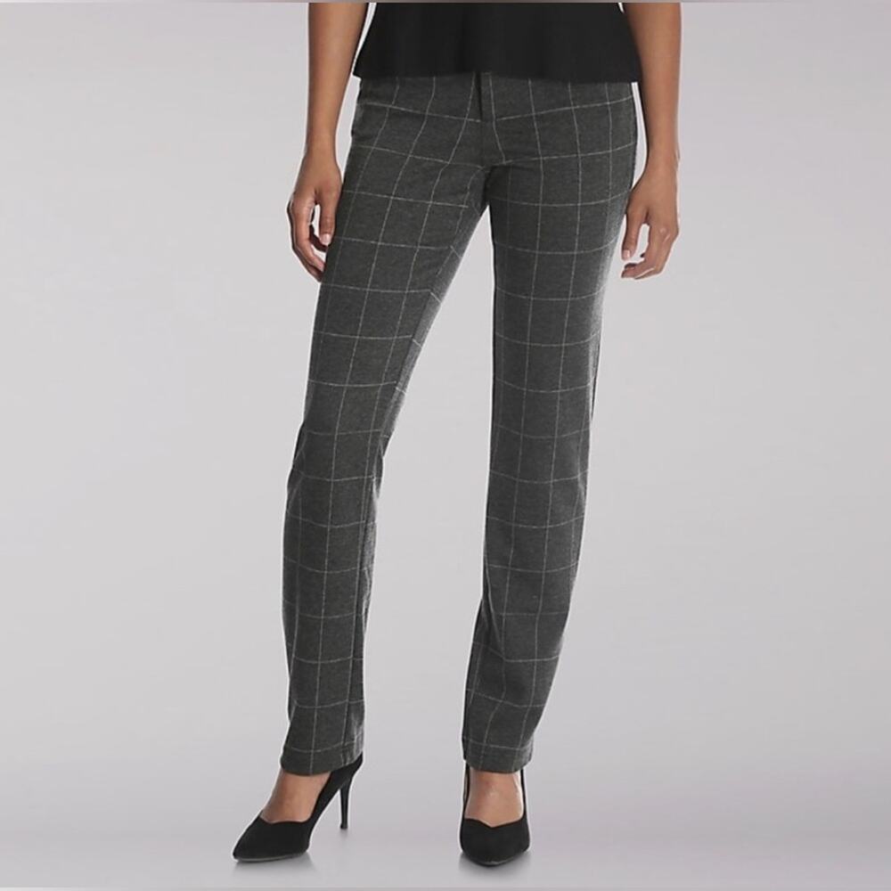 Lee Women's Charcoal Windowpane Straight Leg Pants